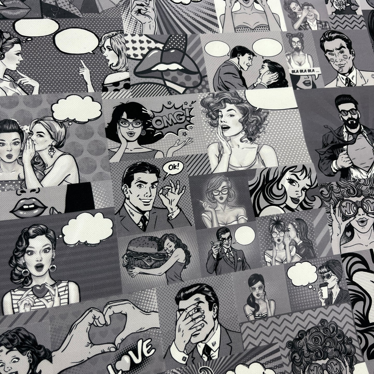 Tissu Impression Numérique Comic Strip Noir & Blanc — Style BD Vintage | Exclusivité MyTissus