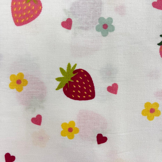 Coupon 100 % Coton 1m x 1m20 - Fraises Colorées - 7,77 €-Boutique MyTissus Marckolsheim Alsace