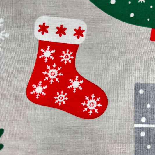 Coupon 100 % Coton 1m x 1m20 - Noël Fond Gris - 7,77 €-Boutique MyTissus Marckolsheim Alsace
