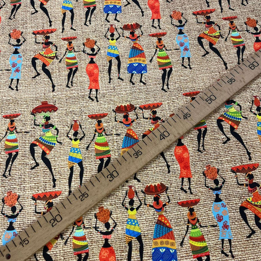 Tissu Impression Numérique Africaines sur Jute - Toile Épaisse 250g pour Déco et Mode - Boutique MyTissus Marckolsheim Alsace