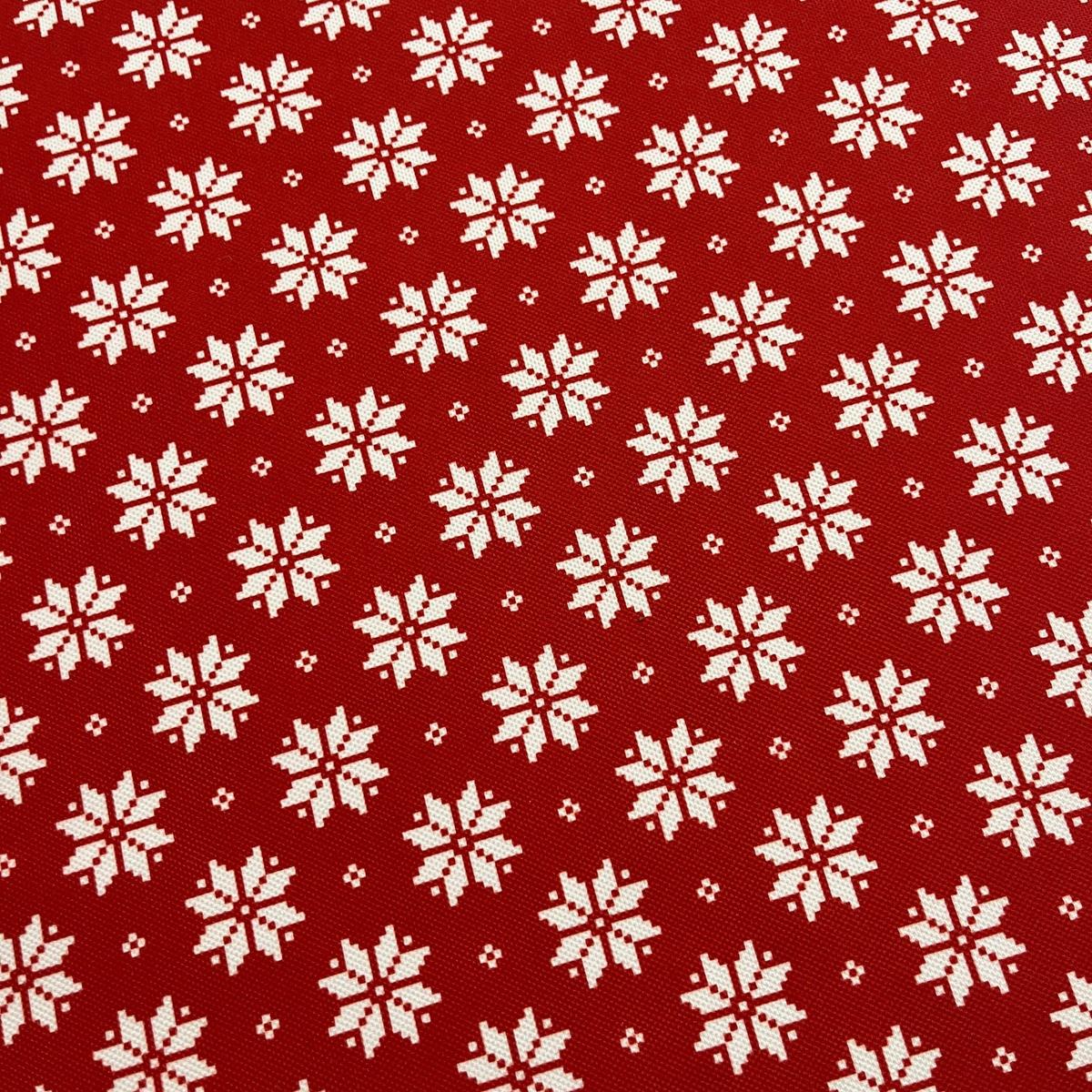 Tissu Impression Numérique Flocons de Neige sur Fond Rouge - Toile 250g pour Déco et Mode - Boutique MyTissus Marckolsheim Alsace