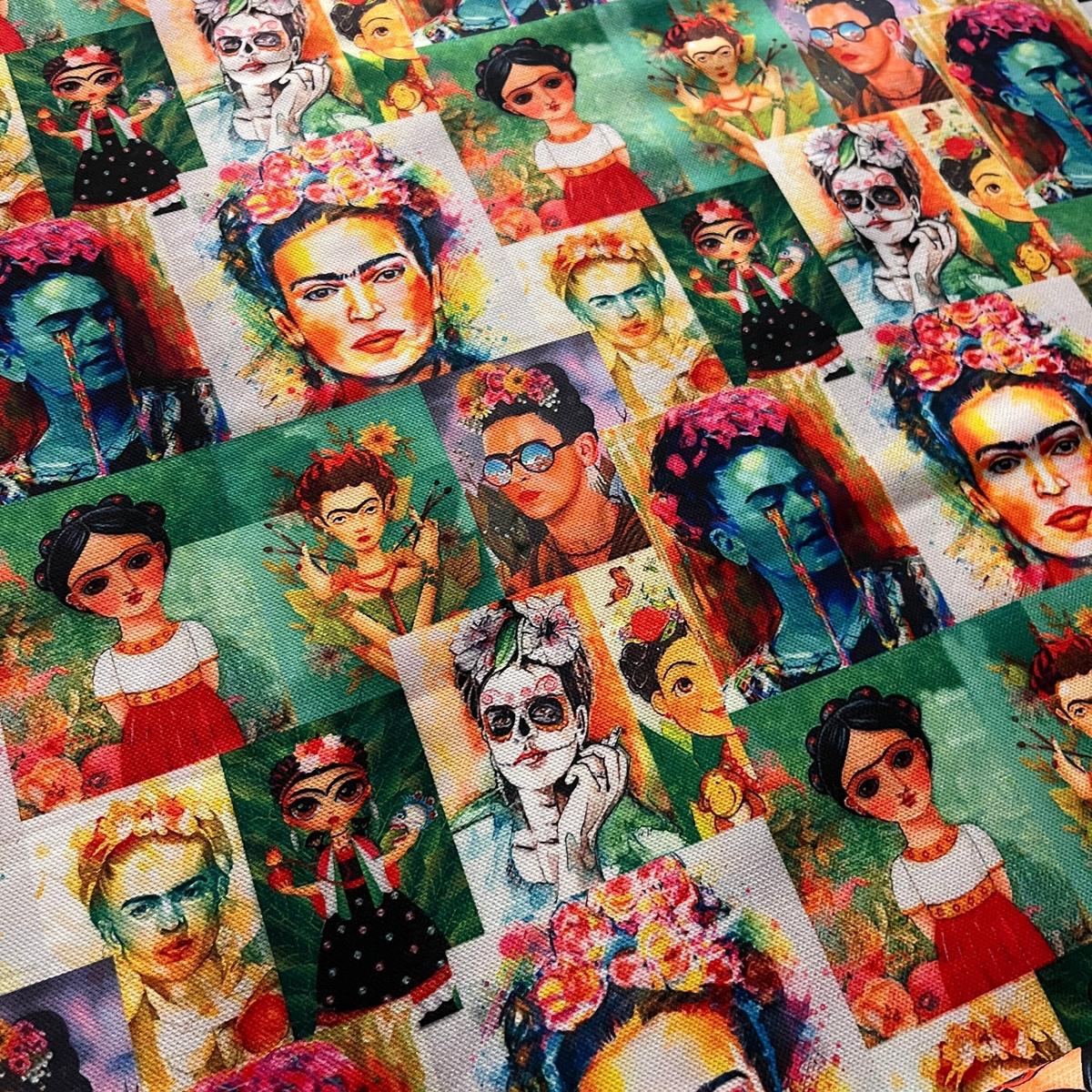 Tissu Impression Numérique Portraits Frida Kahlo & Fleurs Colorées pour Déco et Mode - Boutique MyTissus Marckolsheim Alsace
