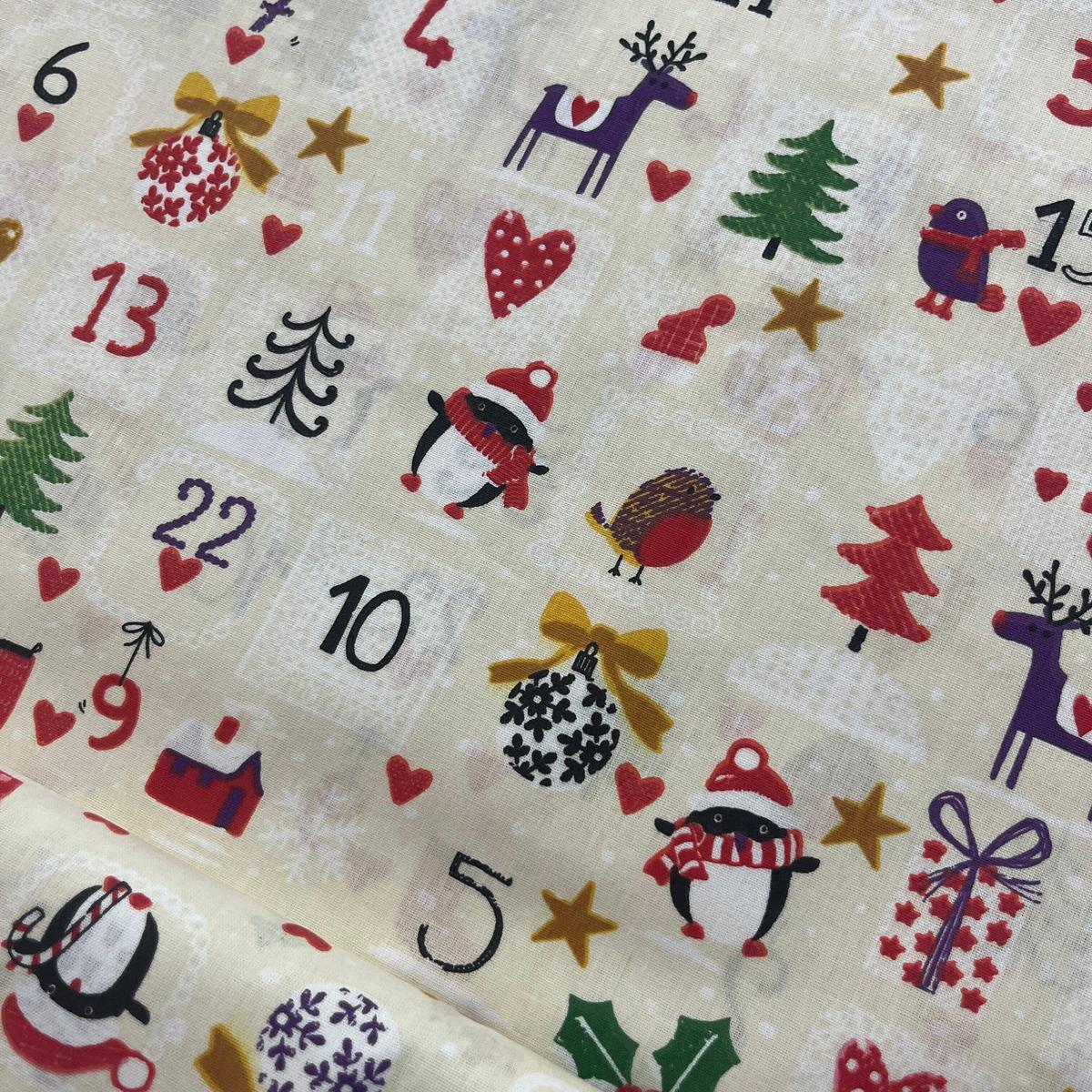 Tissu Popeline de Coton 240cm - Calendrier de l'Avent Noël - MyTissus pour Déco et Mode - Boutique MyTissus Marckolsheim Alsace