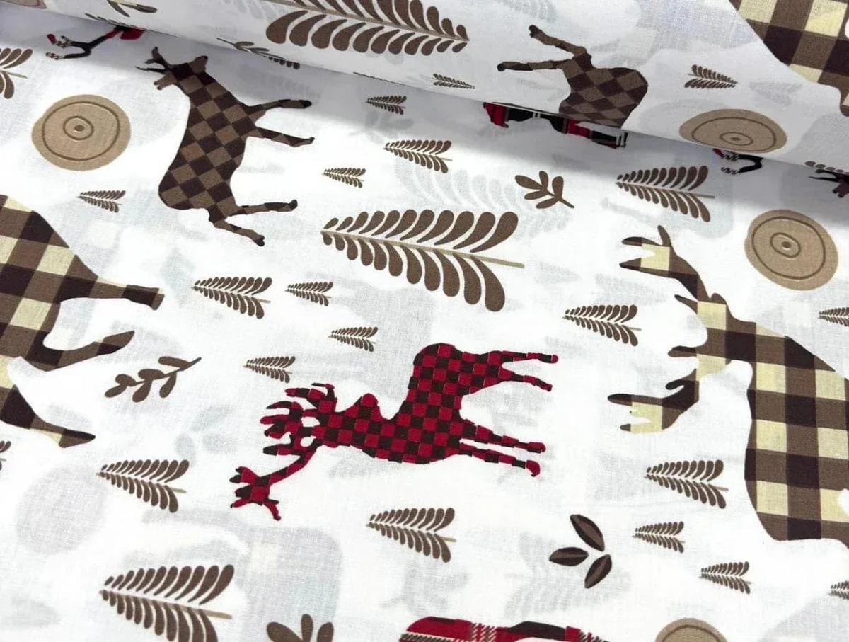 Tissu Popeline de Coton 240cm - Cerfs Noël Grands Motifs - MyTissus pour Déco et Mode - Boutique MyTissus Marckolsheim Alsace