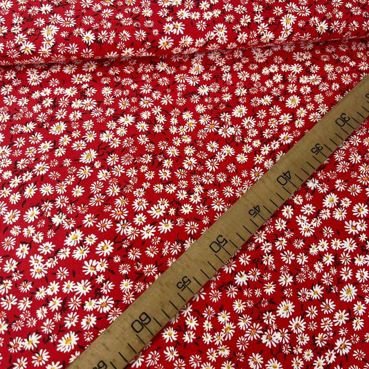 Tissu Popeline de Coton 240cm - Marguerites Blanches & Fond Rouge - MyTissus pour Déco et Mode - Boutique MyTissus Marckolsheim Alsace