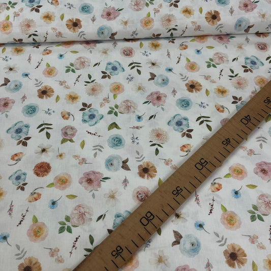 Tissu Popeline de Coton 240cm - Petites Fleurs en Aquarelle - MyTissus pour Déco et Mode - Boutique MyTissus Marckolsheim Alsace