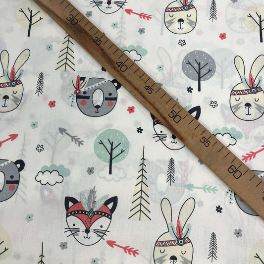 Tissu Popeline de Coton 240cm - Têtes Animaux de la Forêt - MyTissus pour Déco et Mode - Boutique MyTissus Marckolsheim Alsace