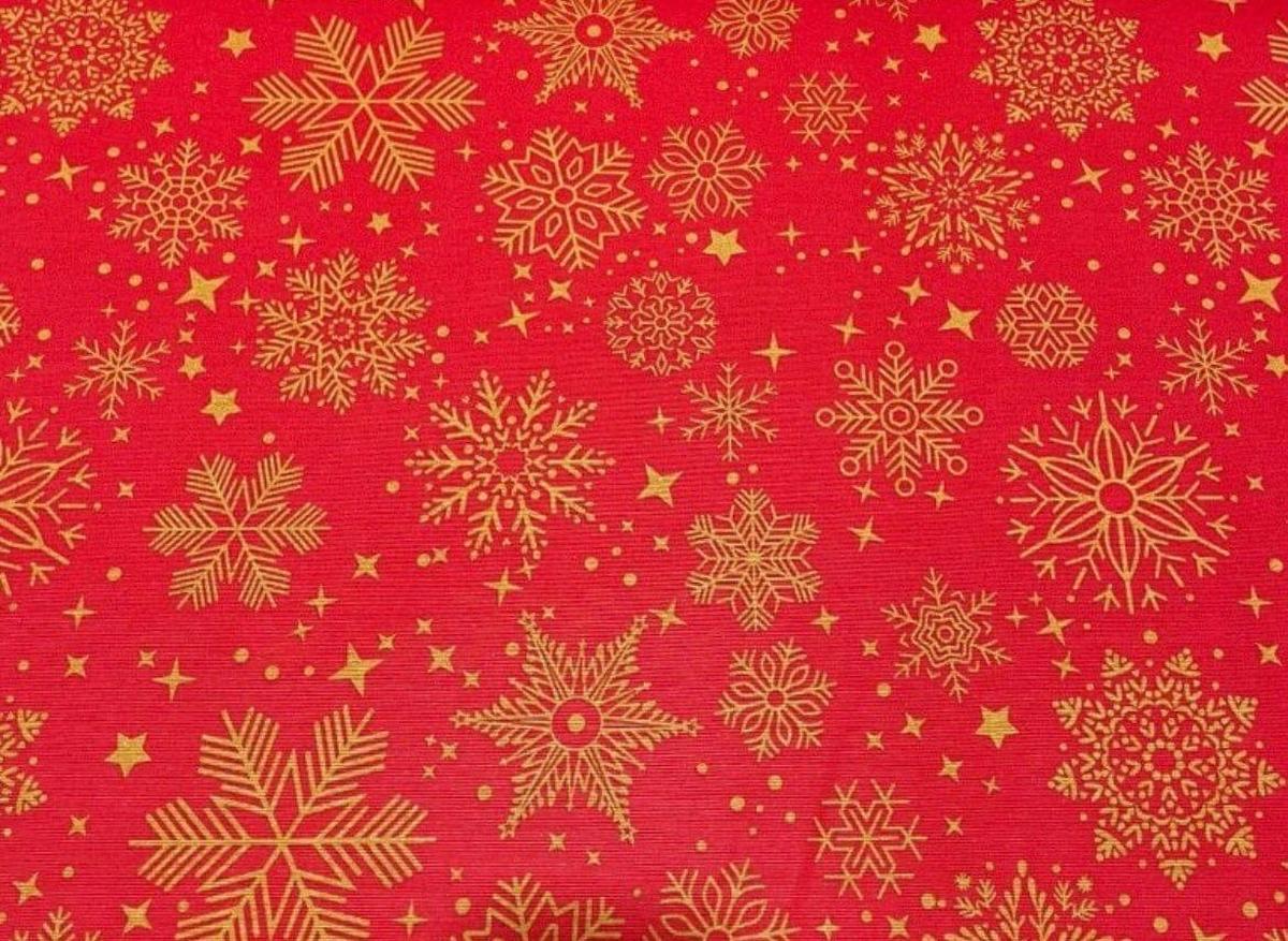 Toile Déperlante Premium - Flocons de Neige Dorés Fond Rouge pour Déco et Mode - Boutique MyTissus Marckolsheim Alsace