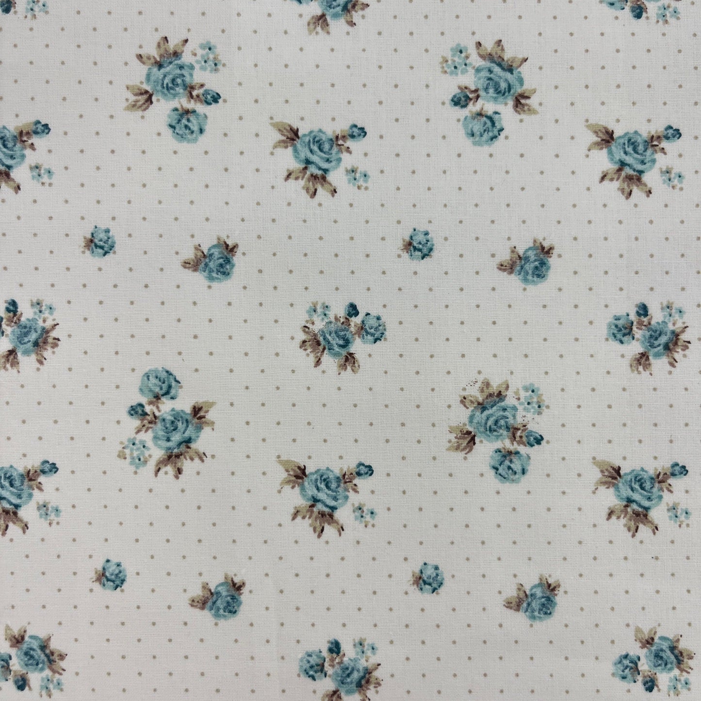 Coupon Patchwork Mytissus® - Bouquet Roses Vintage Bleu Tissu Coton MYTISSUS