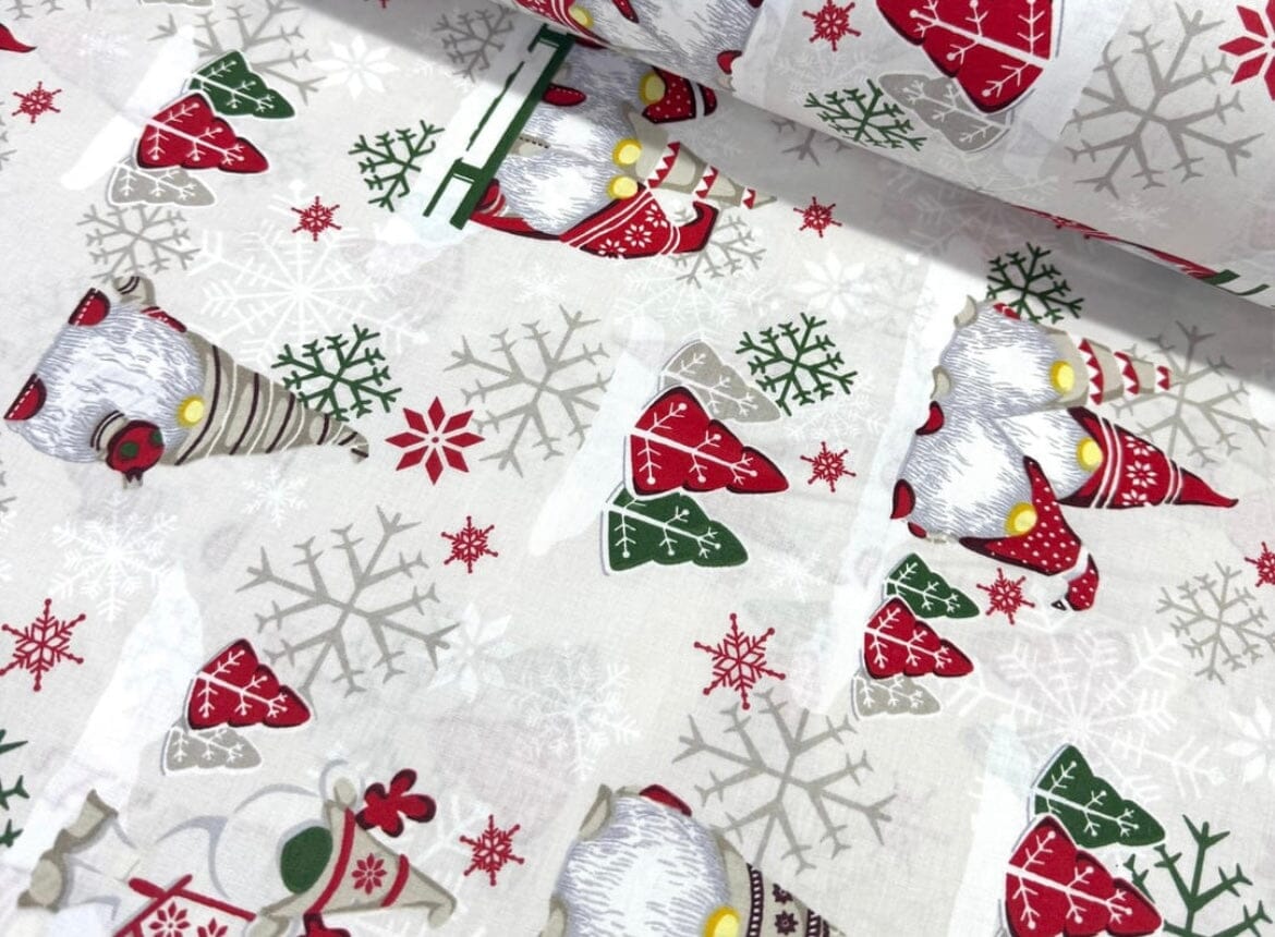 Popeline 100 % Coton Mytissus® - Lutins Noël Fond Blanc Tissu Coton MYTISSUS