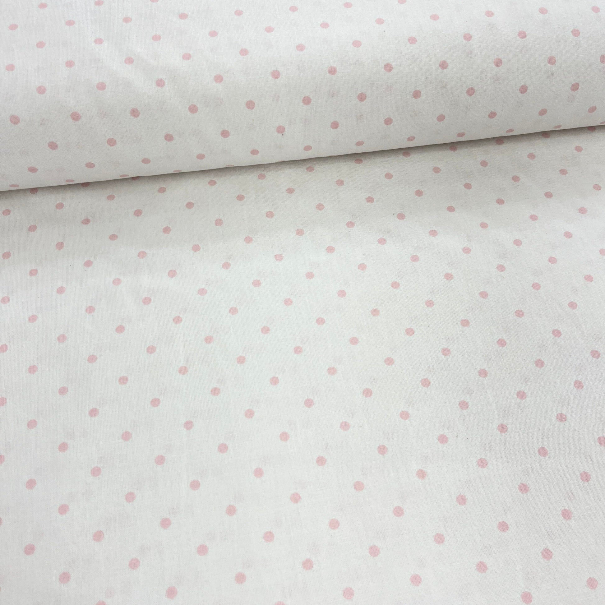 Popeline 100 % Coton Mytissus® - Petits Pois Roses Fond Blanc MYTISSUS