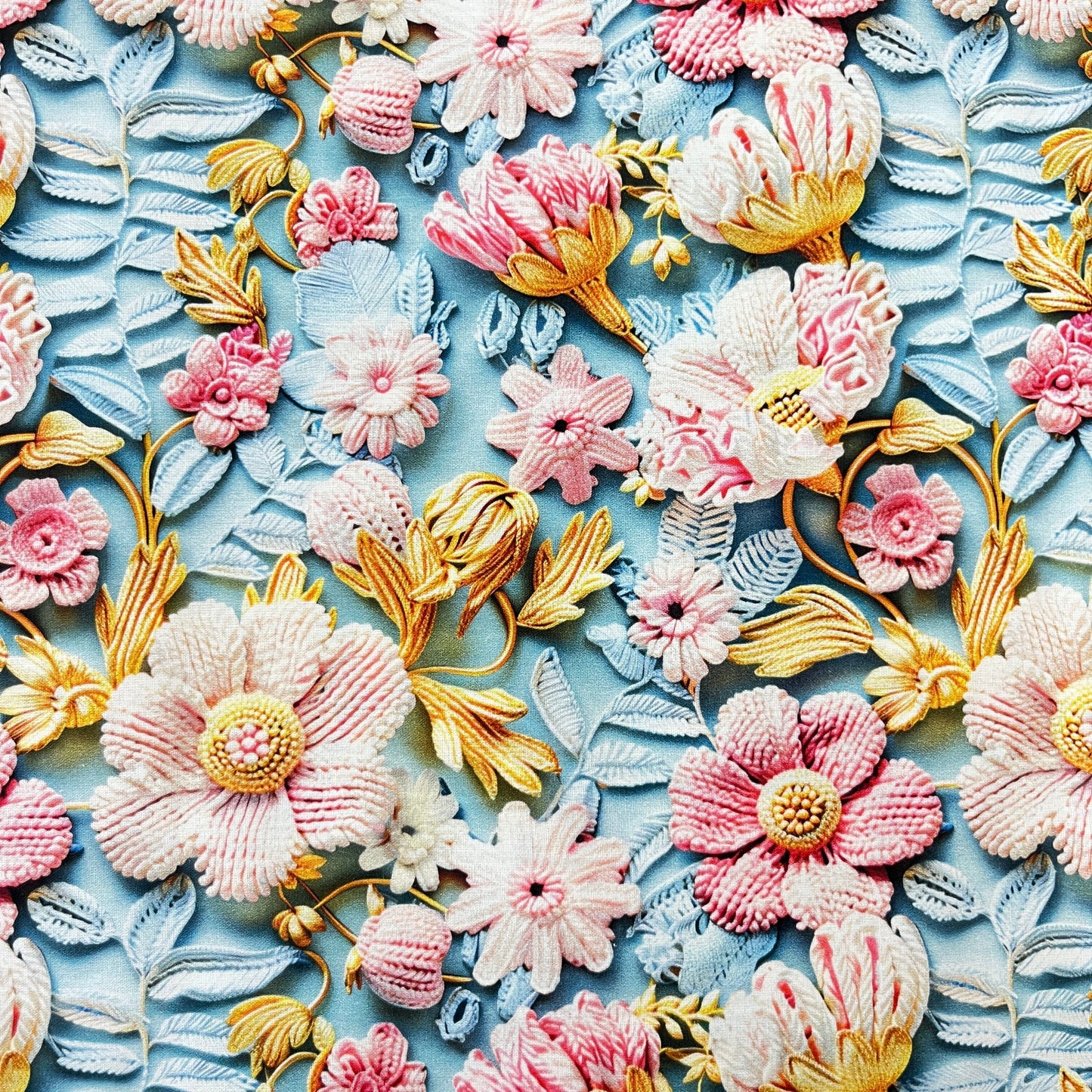 Tissu Coton 3D - Fleurs Brodés Colorés MYTISSUS