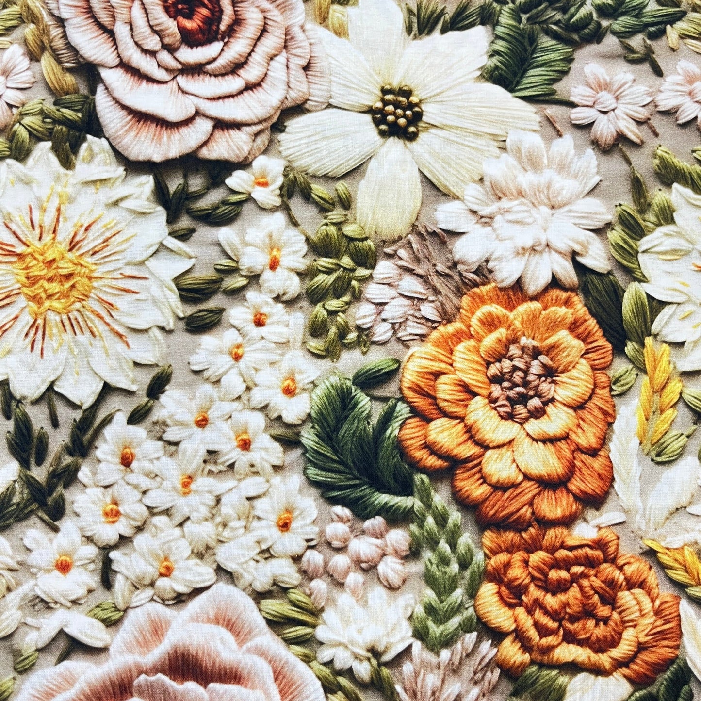 Tissu Coton 3D - Fleurs Brodés MYTISSUS