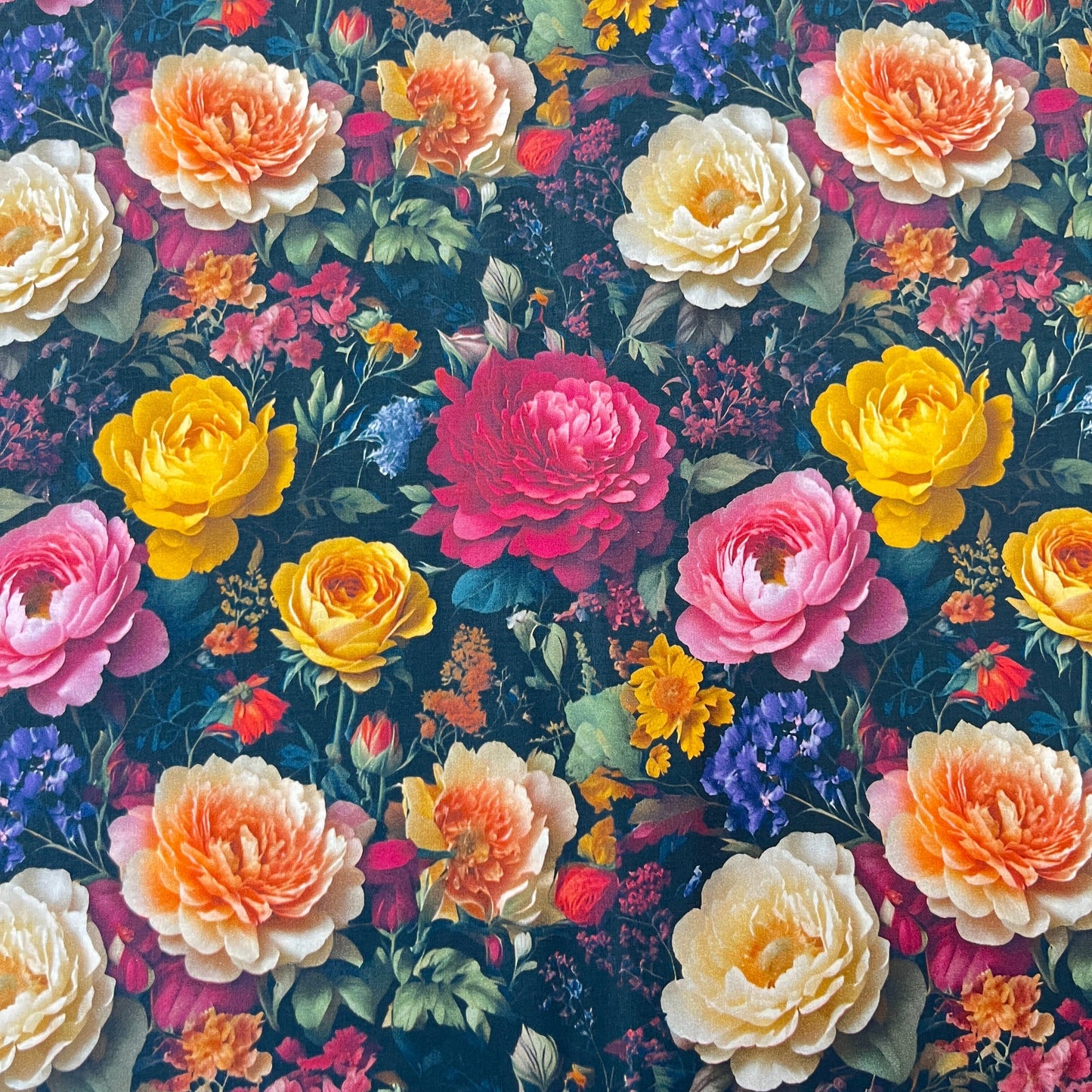 Tissu Coton 3D - Roses Anglaises Vintage MYTISSUS