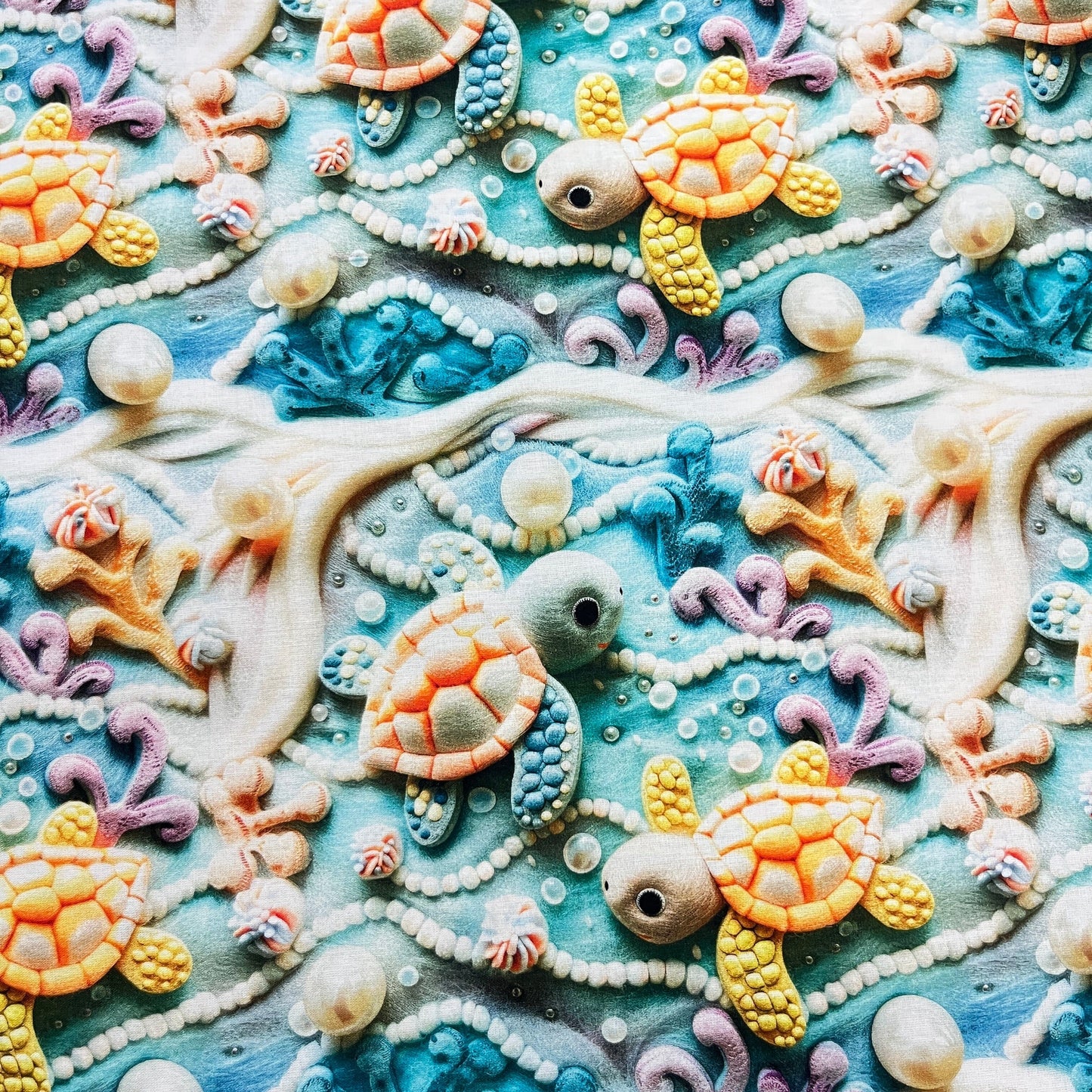 Tissu Coton 3D - Tortue de Mer MYTISSUS