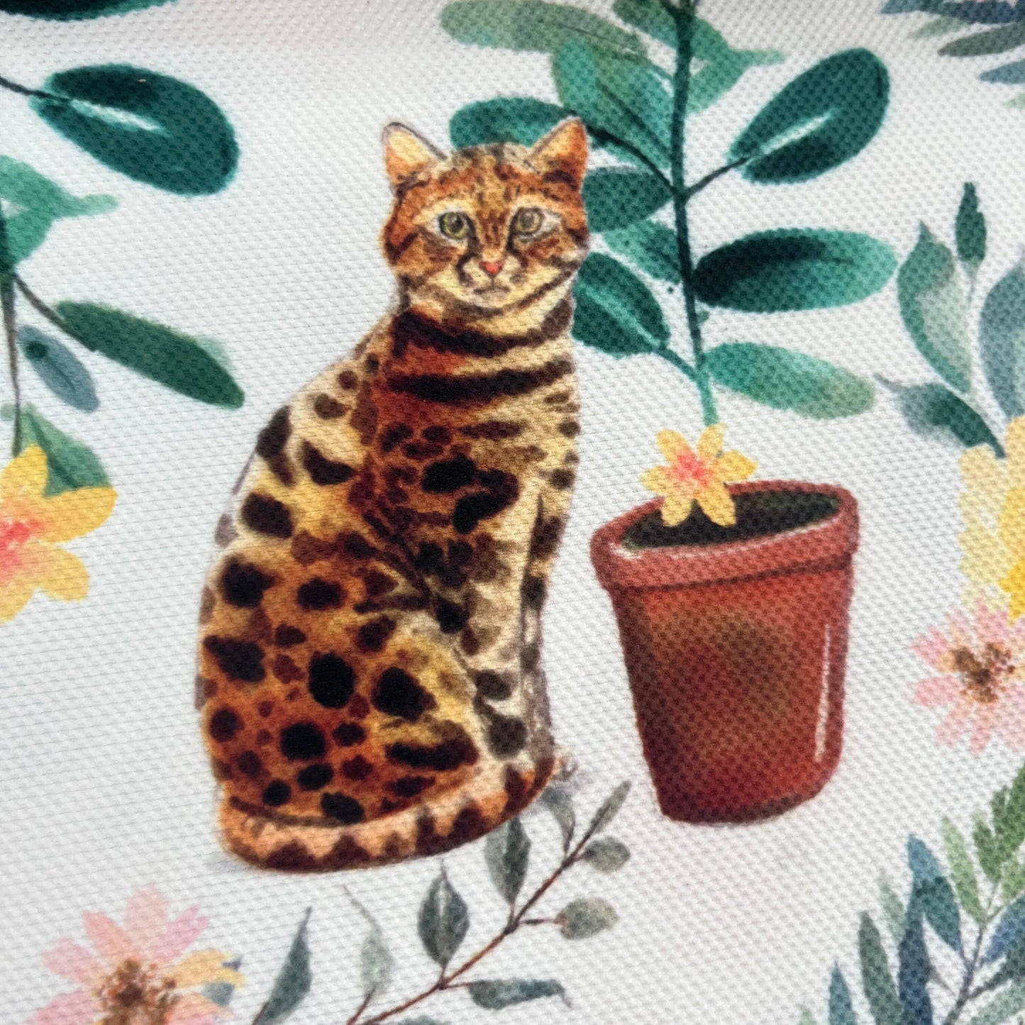 Tissu Impression Numérique - Chats et Pots de Fleurs - MYTISSUS