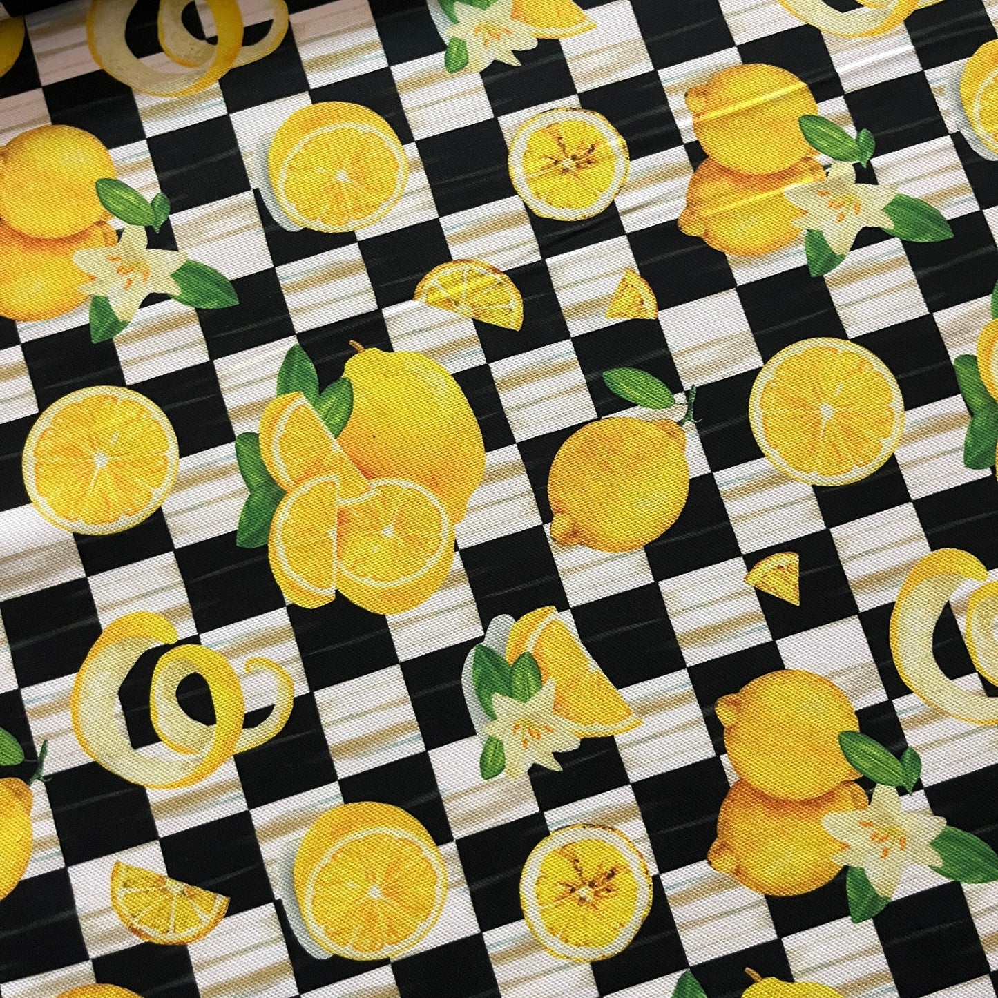 Tissu Impression Numérique - Citrons Damiers Tissu Ameublement MYTISSUS