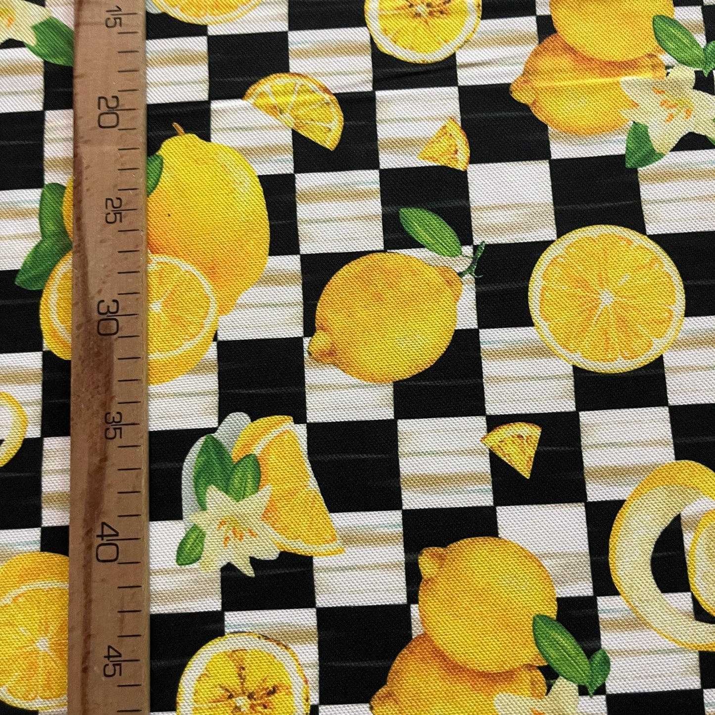 Tissu Impression Numérique - Citrons Damiers Tissu Ameublement MYTISSUS