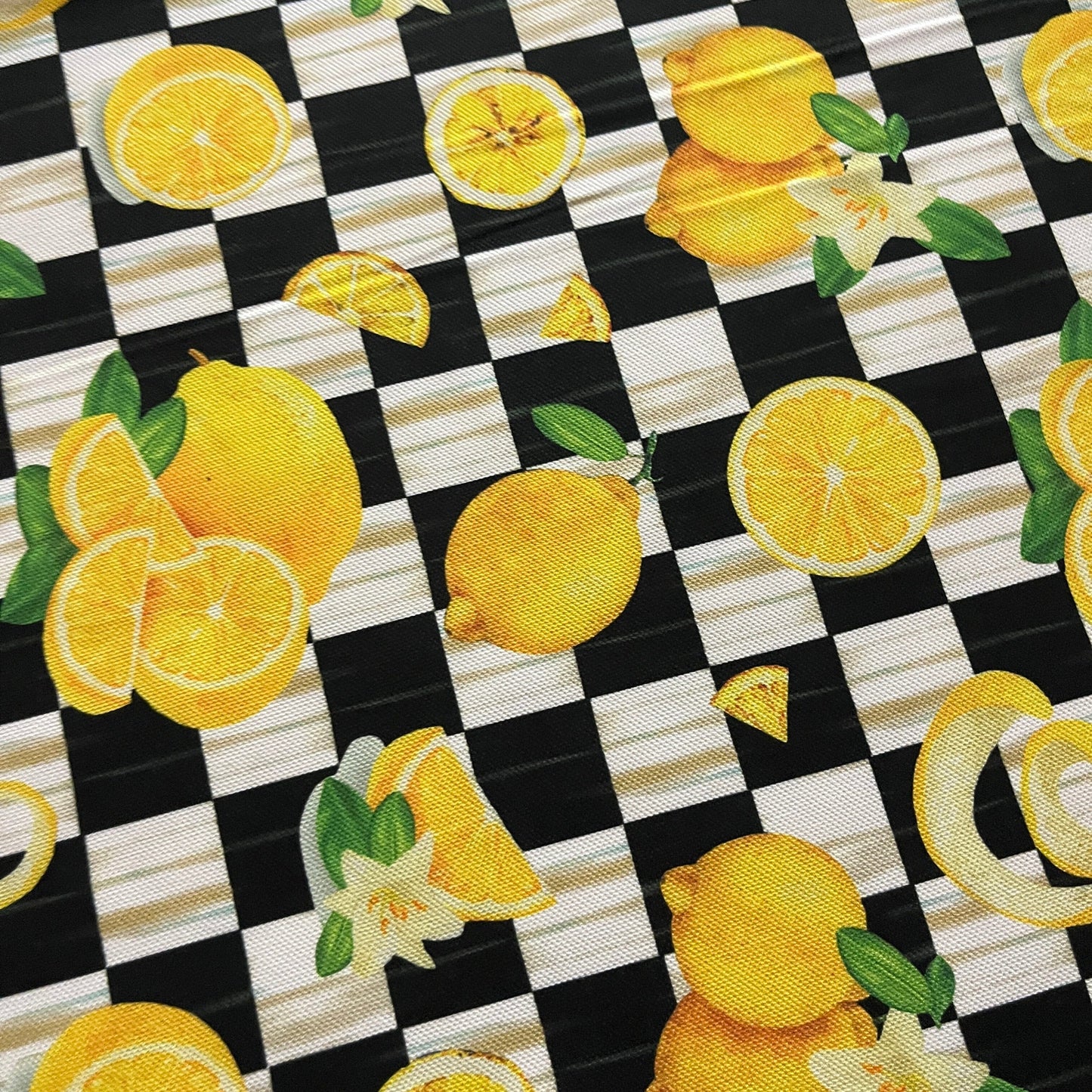 Tissu Impression Numérique - Citrons Damiers Tissu Ameublement MYTISSUS
