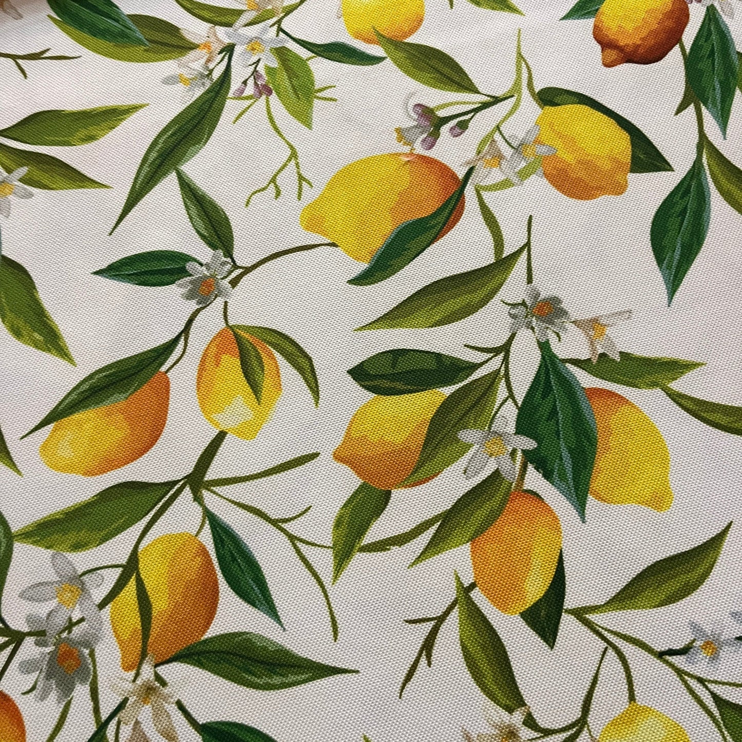 Tissu Impression Numérique - Citrons et Fleurs Tissu Ameublement MYTISSUS