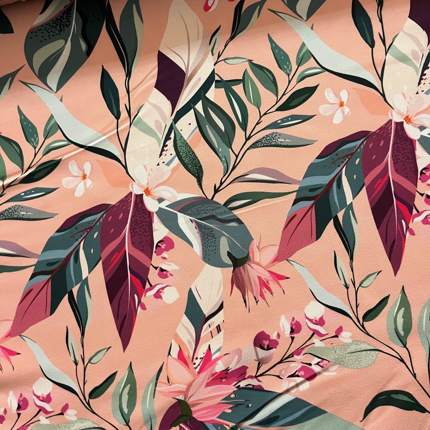 Tissu Impression Numérique - Feuillages Élégants Rose - MYTISSUS