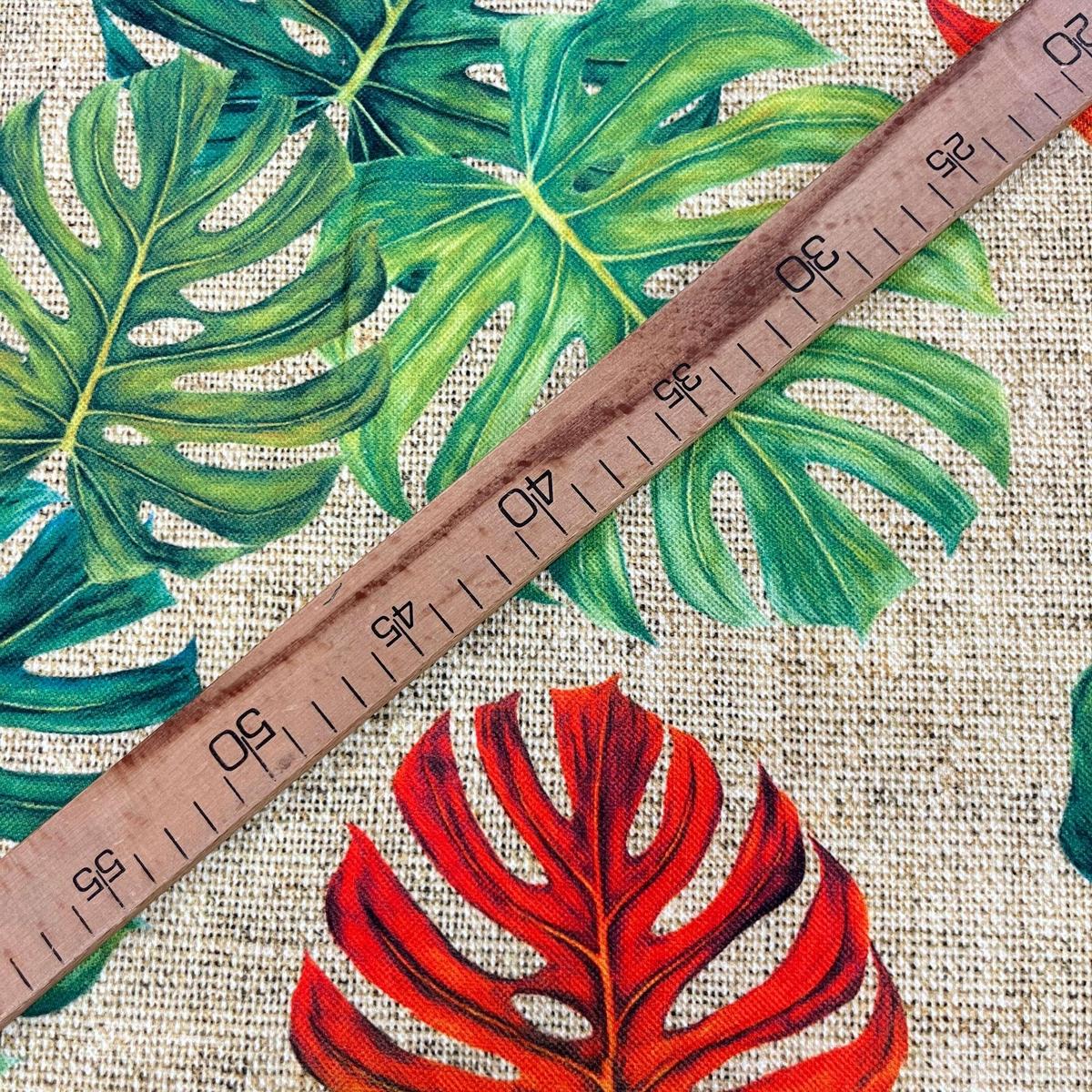 Tissu Impression Numérique Grosses Feuilles sur Jute - Toile Épaisse 250g - MYTISSUS