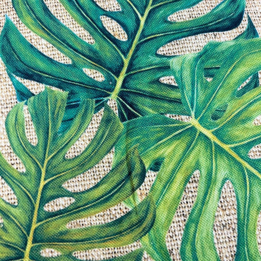 Tissu Impression Numérique Grosses Feuilles sur Jute - Toile Épaisse 250g - Qualité Premium MyTissus Alsace