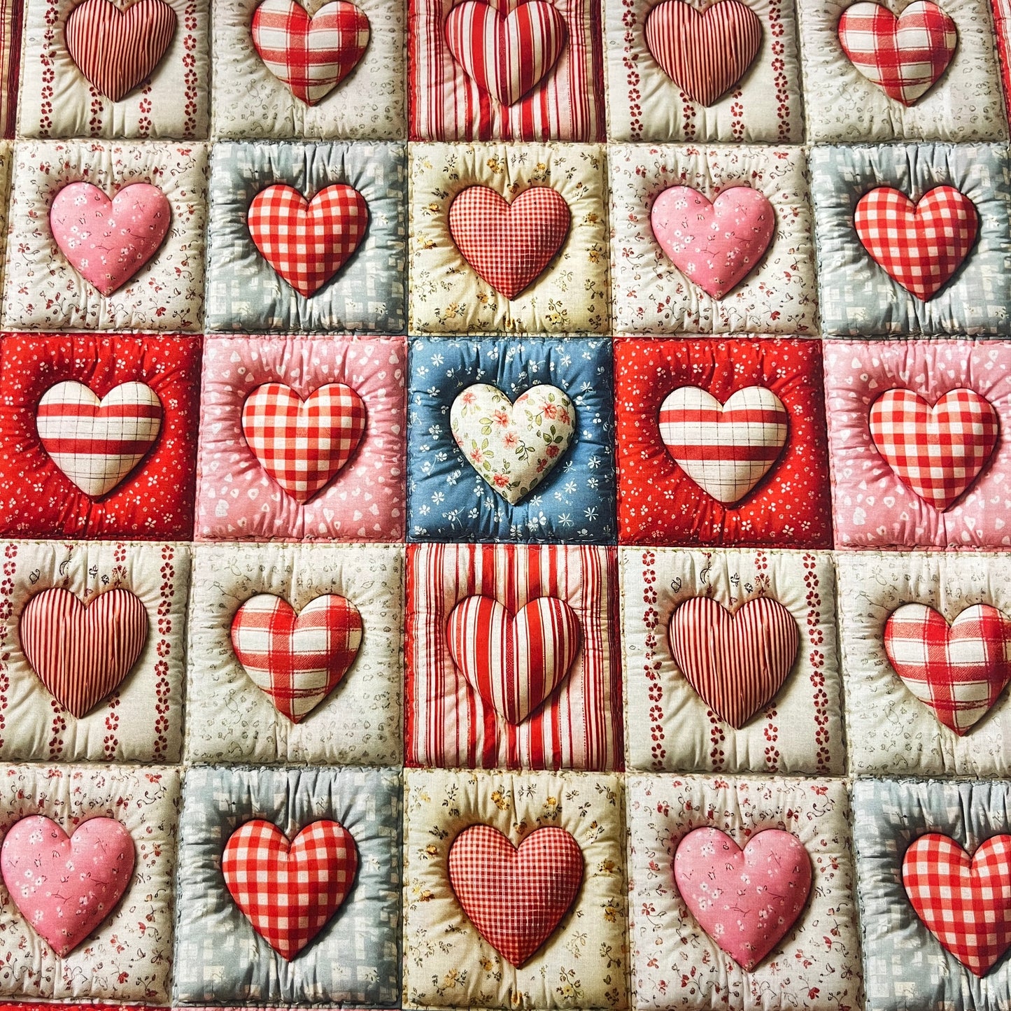 Tissu Alsacien au Metre — Coeurs Patchwork Effet 3D — Popeline 240cm | Exclusivité MyTissus