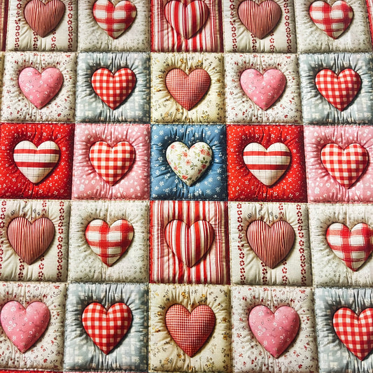 Tissu Alsacien au Metre — Coeurs Patchwork Effet 3D — Popeline 240cm | Exclusivité MyTissus