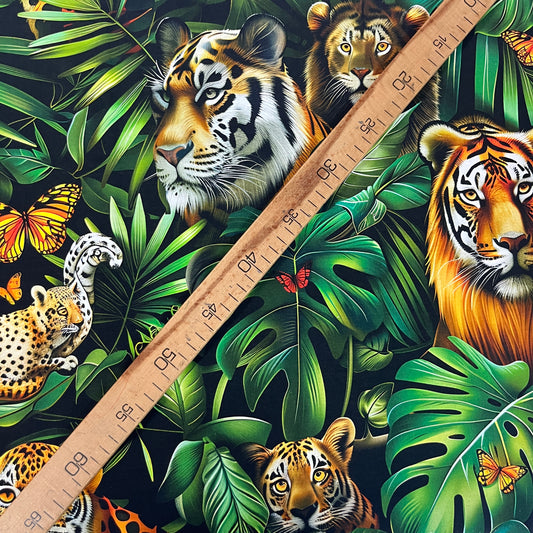Tissu Popeline Coton 240cm — Seigneurs de la Jungle Félins & Tropiques | Exclusivité MyTissus