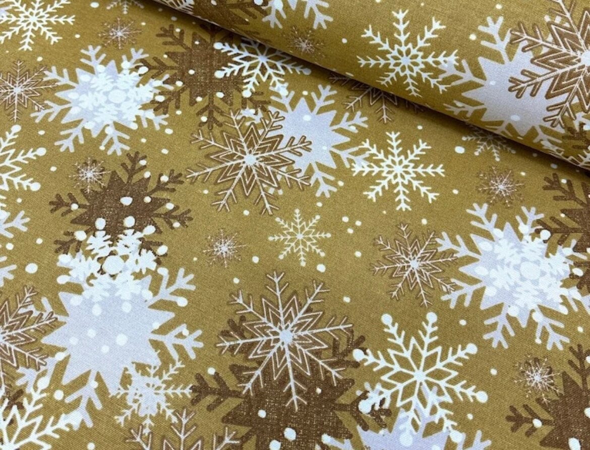Toile Déperlante Premium - Flocons de Neige Fond Doré Tissu Ameublement MYTISSUS