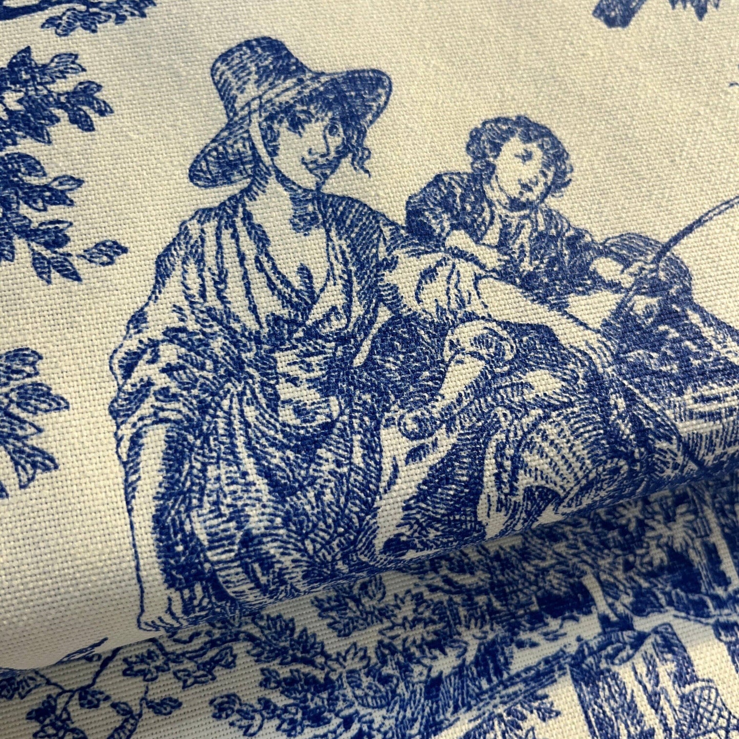 Toile Déperlante Premium - Style Jouy Bleu Tissu Ameublement MYTISSUS