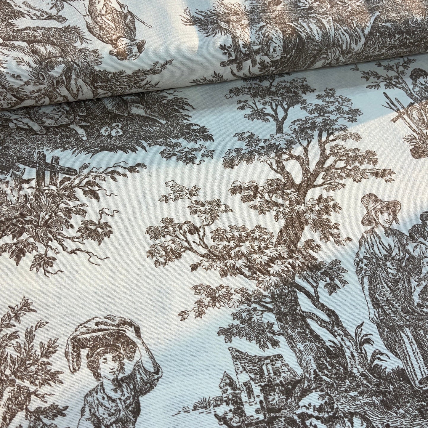 Toile Déperlante Premium - Style Jouy Gris Tissu Ameublement MYTISSUS