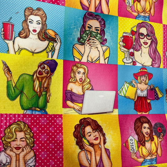 Tissu Impression Numérique Girls Pop Art Rétro — Cases & Pin-Up | Exclusivité MyTissus