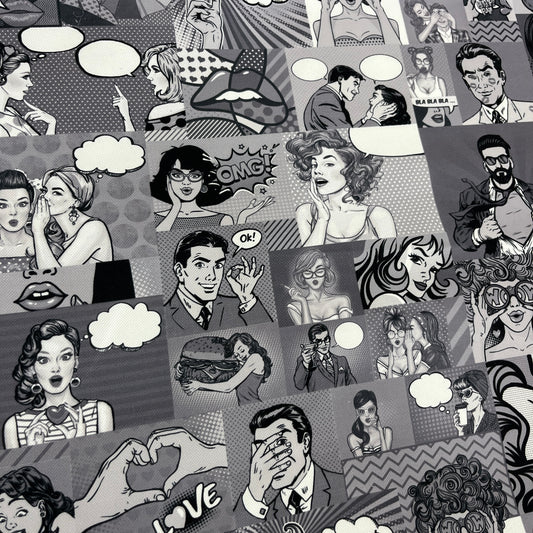 Tissu Impression Numérique Comic Strip Noir & Blanc — Style BD Vintage | Exclusivité MyTissus