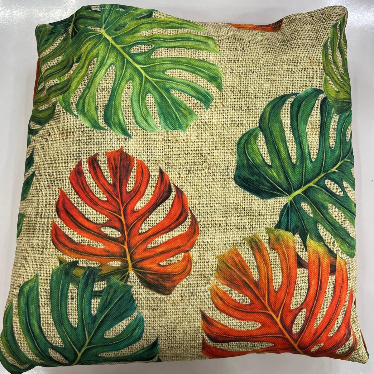 Coussin Déco "Feuillages Exotiques" Effet Jute 45x45cm - Fait Main en Alsace pour Déco et Mode - Boutique MyTissus Marckolsheim Alsace