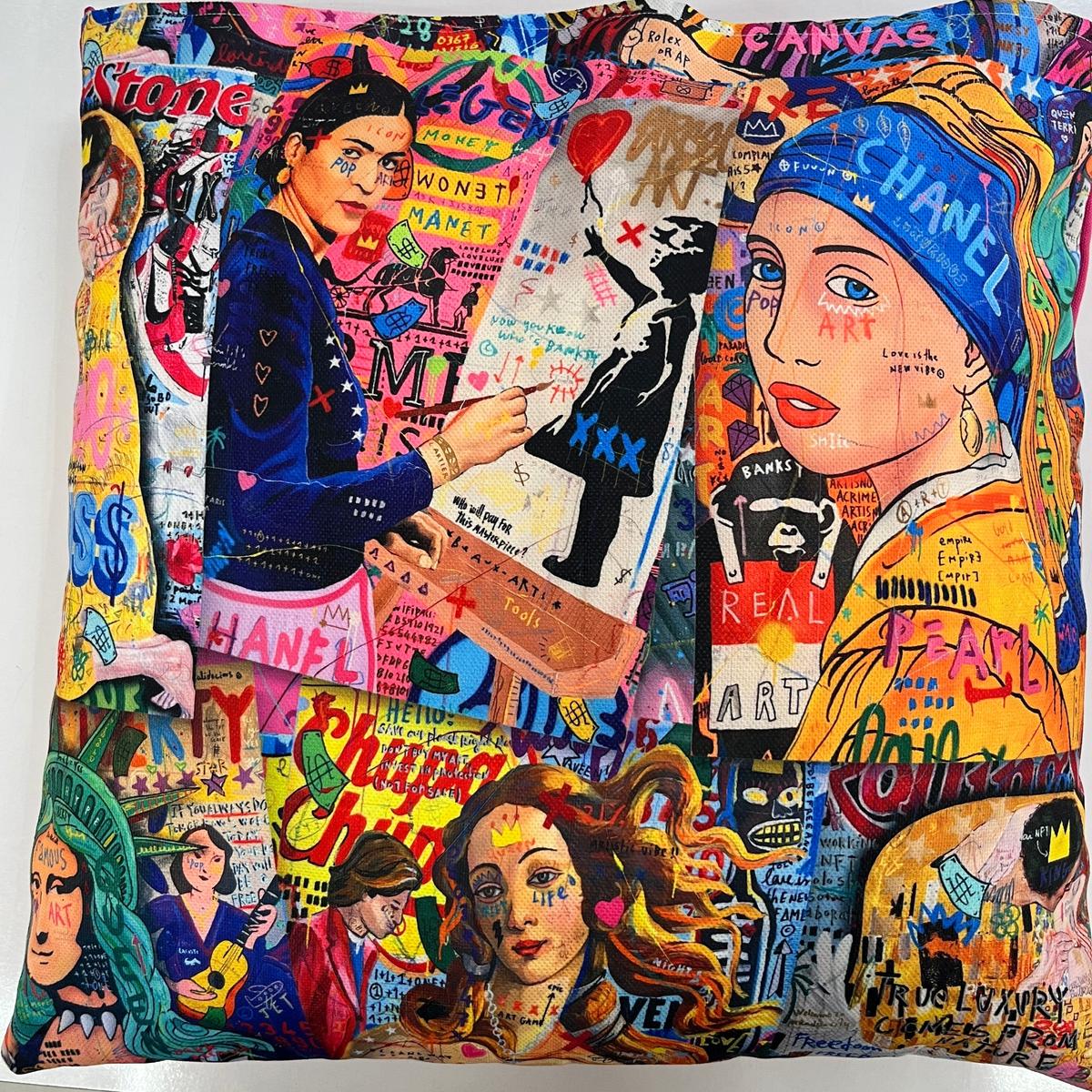 Coussin Déco "Frida Kahlo - Bohème Chic" 45x45cm - Fait Main en Alsace pour Déco et Mode - Boutique MyTissus Marckolsheim Alsace