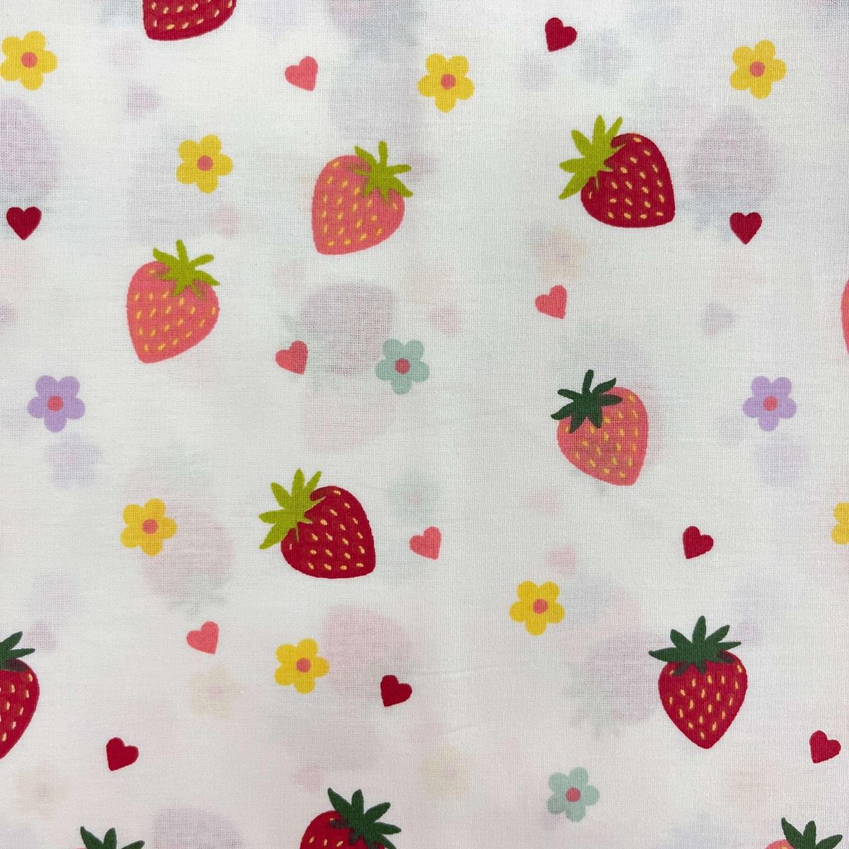 Coupon 100 % Coton 1m x 1m20 - Fraises Colorées - 7,77 €-Boutique MyTissus Marckolsheim Alsace