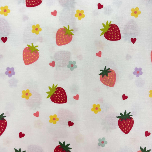 Coupon 100 % Coton 1m x 1m20 - Fraises Colorées - 7,77 €-Boutique MyTissus Marckolsheim Alsace