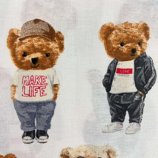 Coupon 100 % Coton 1m x 1m20 - Monsieur Ours Fond Blanc - 7,77 €-Boutique MyTissus Marckolsheim Alsace
