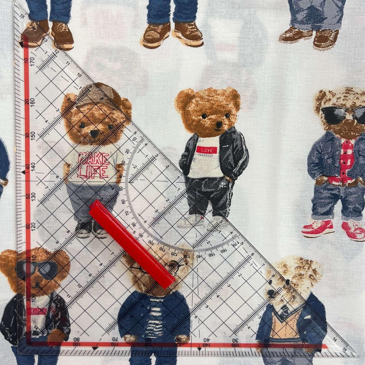 Coupon 100 % Coton 1m x 1m20 - Monsieur Ours Fond Blanc - 7,77 €-Boutique MyTissus Marckolsheim Alsace