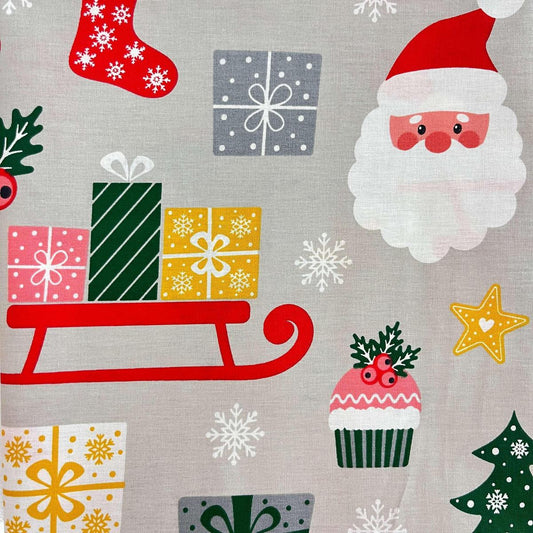 Coupon 100 % Coton 1m x 1m20 - Noël Fond Gris - 7,77 €-Boutique MyTissus Marckolsheim Alsace