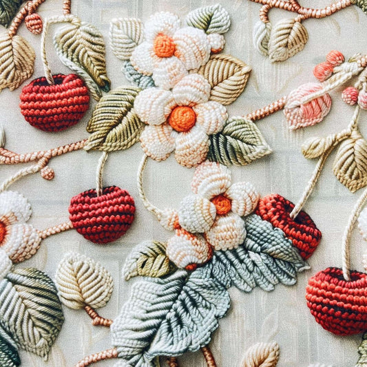 Tissu Coton 3D - Cerises pour Déco et Mode - Boutique MyTissus Marckolsheim Alsace