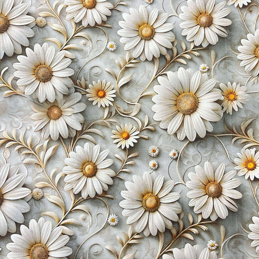 Tissu Coton 3D - Marguerites pour Déco et Mode - Boutique MyTissus Marckolsheim Alsace