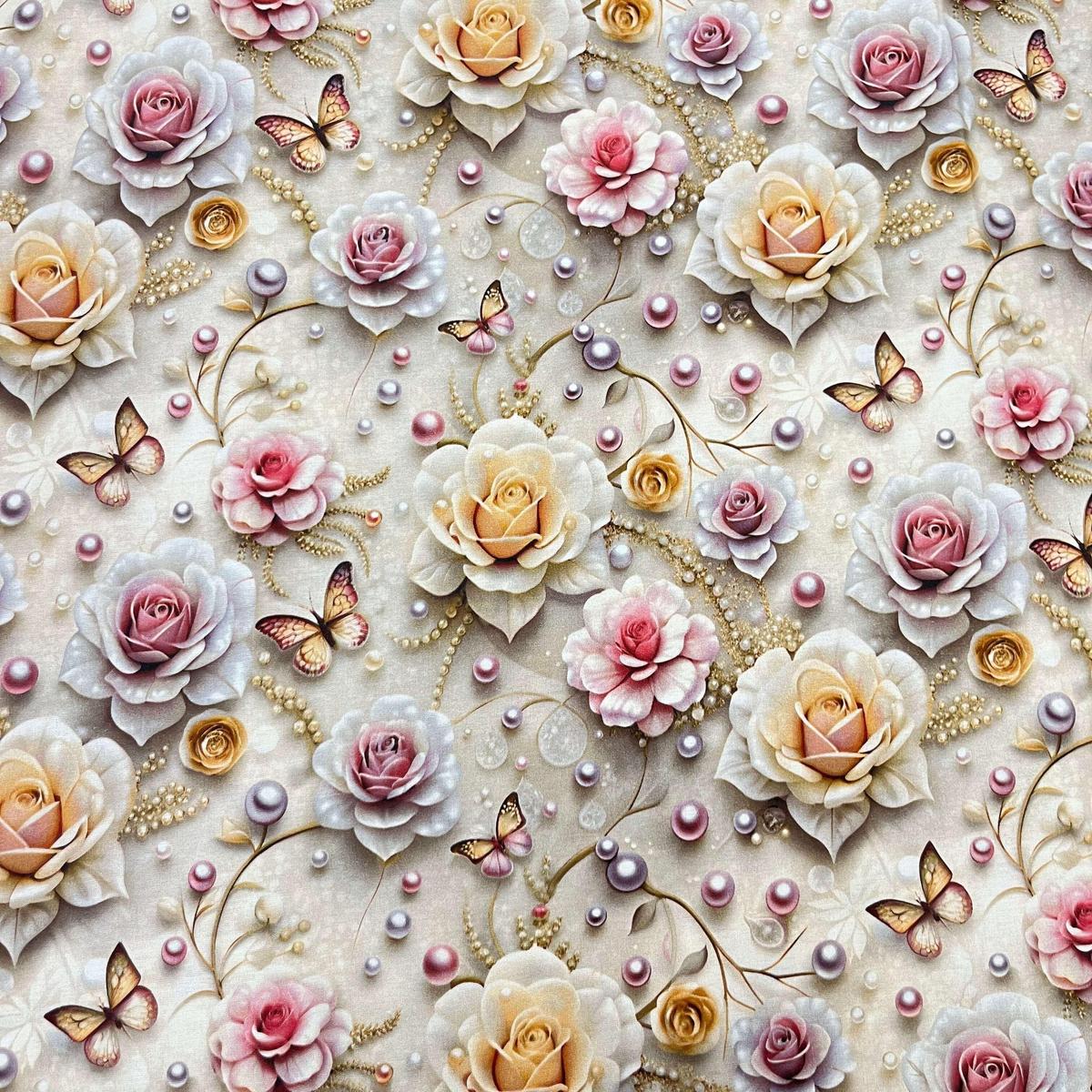 Tissu Coton 3D - Roses et Perles pour Déco et Mode - Boutique MyTissus Marckolsheim Alsace