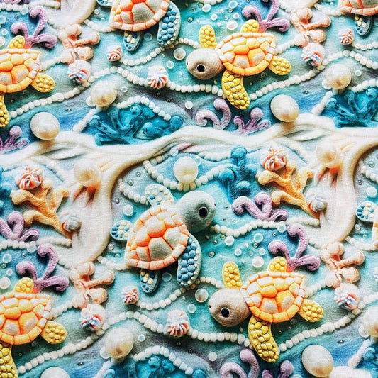 Tissu Coton 3D - Tortue de Mer pour Déco et Mode - Boutique MyTissus Marckolsheim Alsace