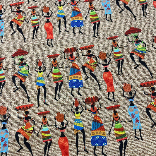 Tissu Impression Numérique Africaines sur Jute - Toile Épaisse 250g pour Déco et Mode - Boutique MyTissus Marckolsheim Alsace