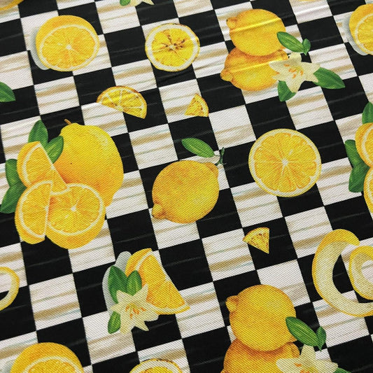 Tissu Impression Numérique - Citrons Damiers pour Déco et Mode - Boutique MyTissus Marckolsheim Alsace