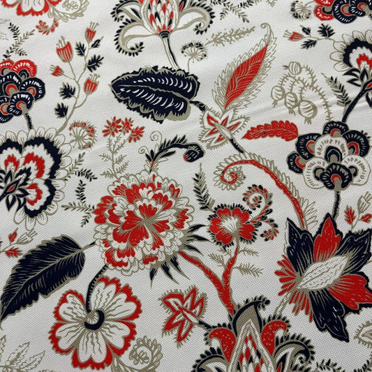 Tissu Impression Numérique "Feuillage Galactique" - Rouge Ocre & Bleu Nuit - MyTissus pour Déco et Mode - Boutique MyTissus Marckolsheim Alsace