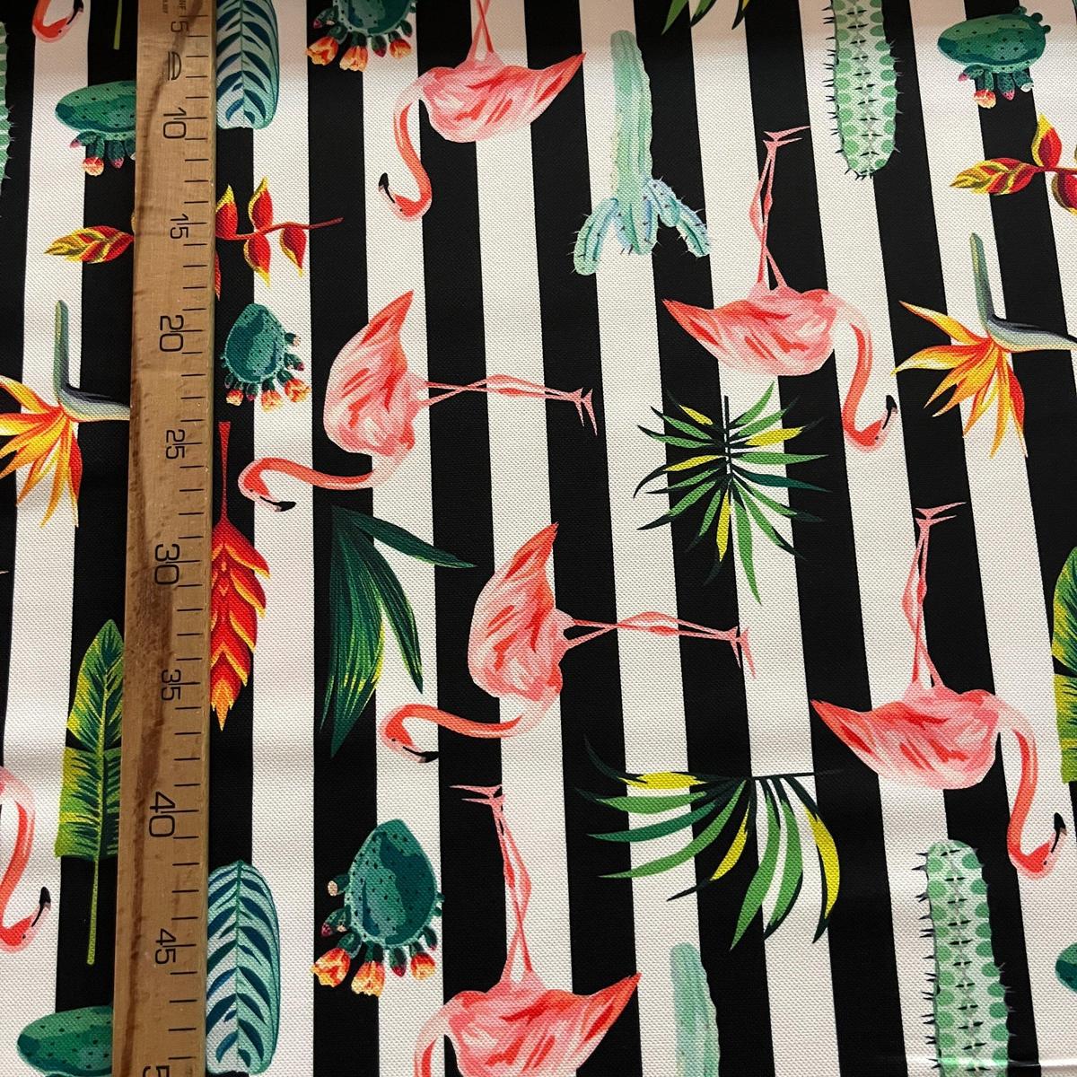 Tissu Impression Numérique Flamants Roses & Rayures Noir et Blanc pour Déco et Mode - Boutique MyTissus Marckolsheim Alsace